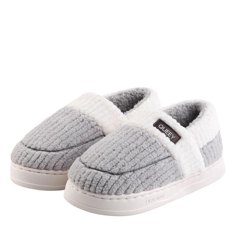 Thick-Soled Men's and Women's Fuzzy Indoor-Outdoor Slippers Warm Cotton Velvet Heeled Footwear