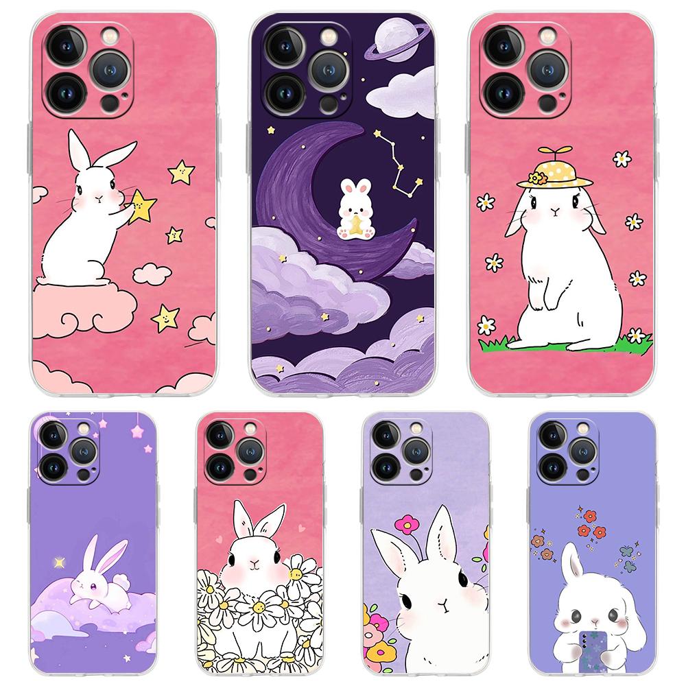 Cute Colorful Rabbit Luxury Phone Case For iPhone 16 15 14 13 12 11 Pro Max XS X XR SE 7 8 Plus Soft Silicone Clear Cover
