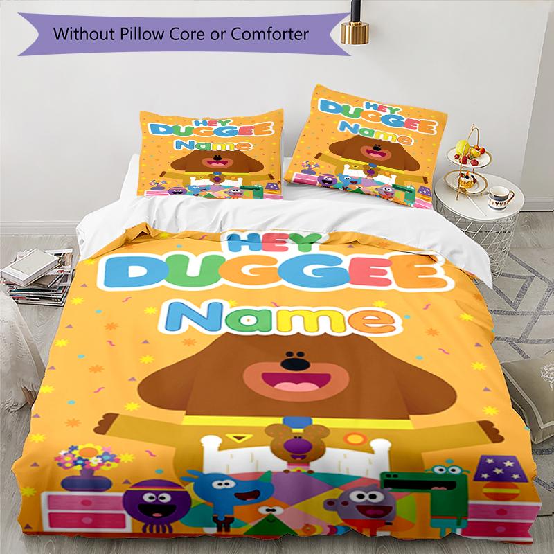 3Pcs Custom Name Duggee Bedding Set Duvet Cover Closure Includes 1Duvet Cover 2Pillowcases Soft And Comfortable For All Seasons
