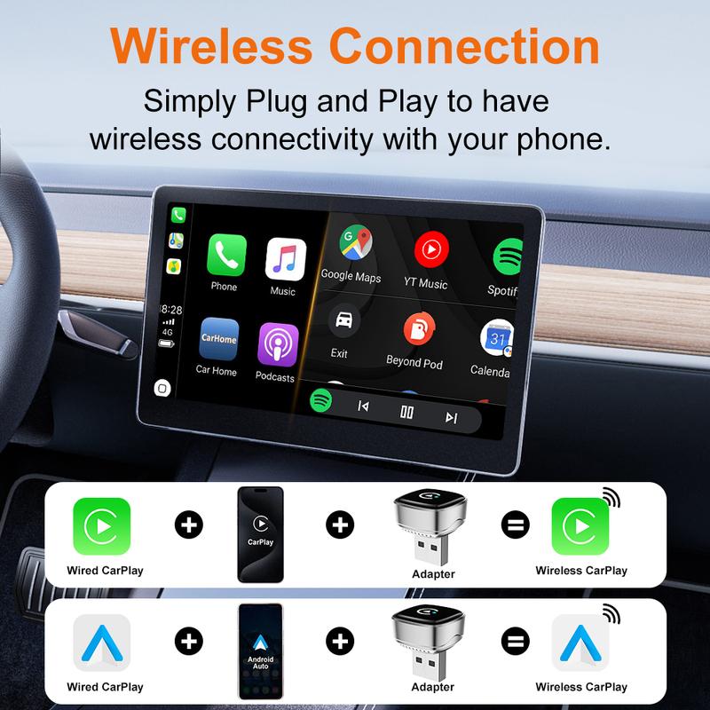 2026 Wireless CarPlay Android Auto Adapter 2in1 Car Play USB Dongle Smart Mini Box Plug and Play Universal for Toyota Honda Ford