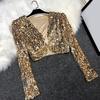Women's Sequin Shrug Open Front Long Sleeve Cropped Bolero Jackets Sparkly Party Club Going Out Cardigan