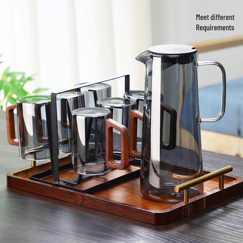 Naijiang Glass Water Cup Set with Wooden Handles