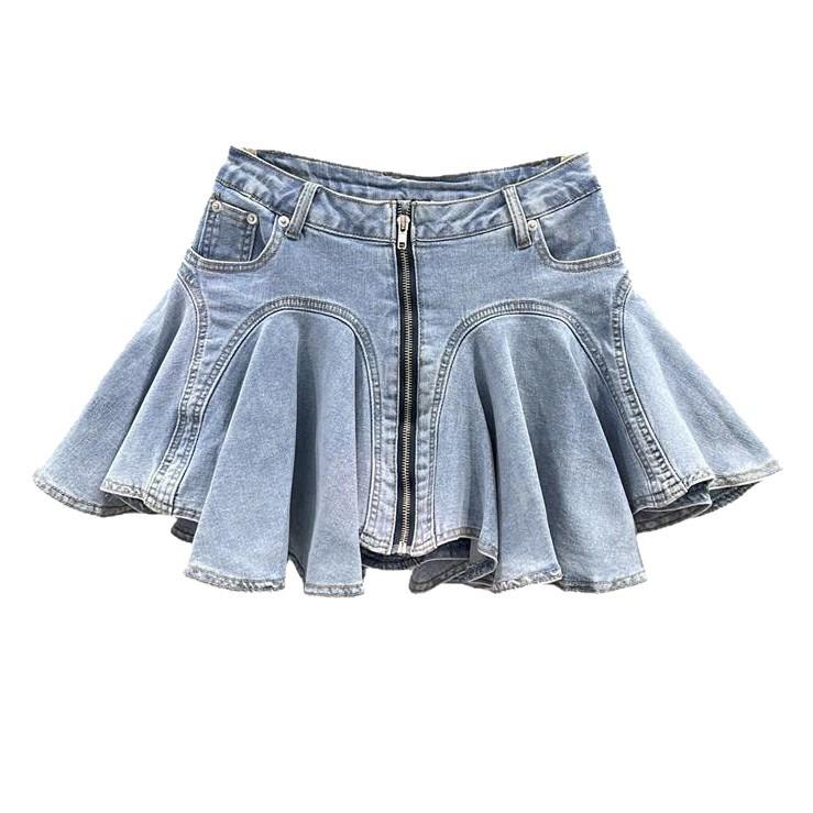 Stație Europeană nișă tiv cu volane fustă de denim femei primăvară și vară sexy fete fustă evazată în formă de A