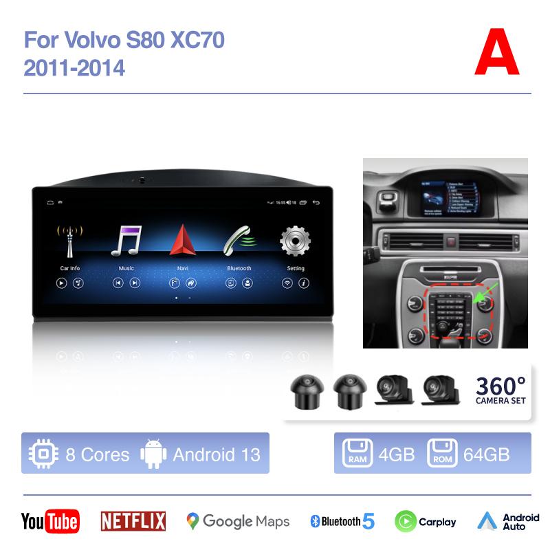 CarPlay 8.8inch Android 15 Car Multimedia Video Player For Volvo S80 V60 XC70 2011-2014 GPS Navigation Auto 4G WiFi 360 Camera
