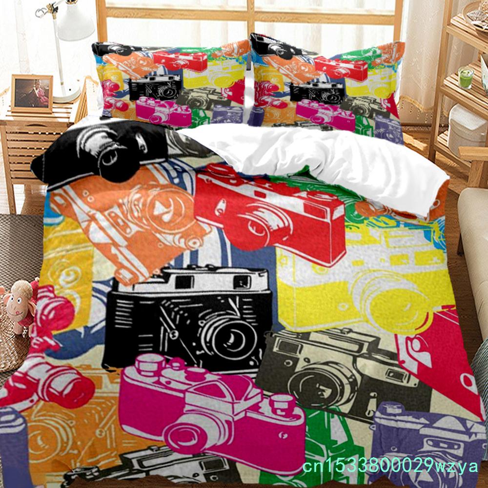 Vintage Camera Duvet Cover Fashion Comforter Bedding Set Soft Quilt Cover And Pillowcases For Teens Boy Single/Double/Queen/King