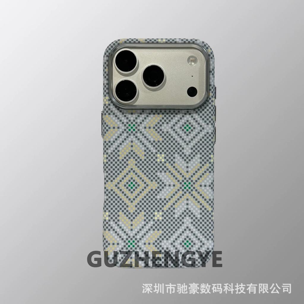 Kevlar pattern magnetic suction for iPhone17promax carbon fiber pattern mobile phone case Apple 16 matte anti-drop cover