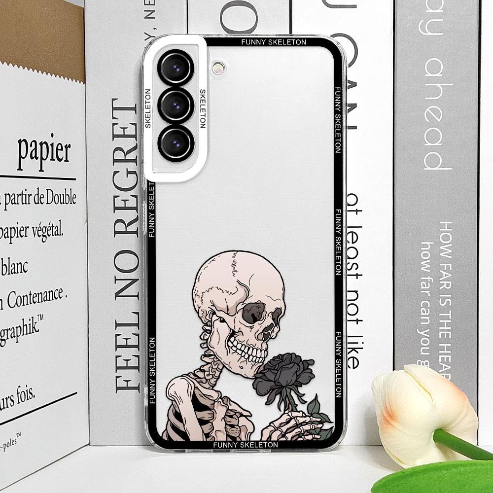 Artistic Funny Skeleton Skull Phone Case for Samsung Galaxy S25 S24 S23 Ultra S22 Plus S21 FE 5G Clear Soft Covers Couple Fundas