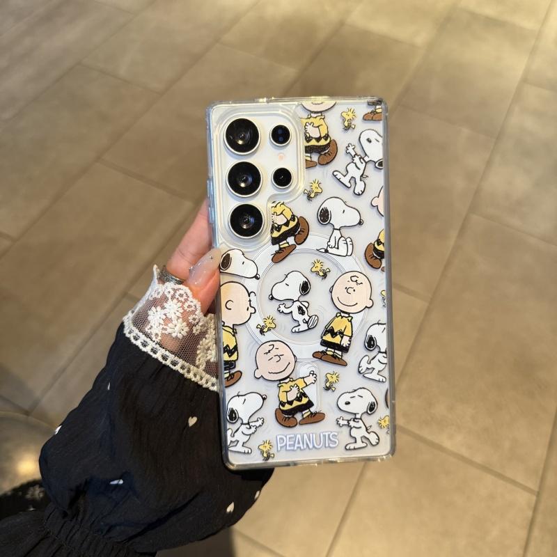 Cute Cloud Cartoon Funny Snoopy Charlie Brown Phone Case ForSamsung S22 S23 S22 S24 S25 Ultra Snoopy shockproof Magnetic Holder