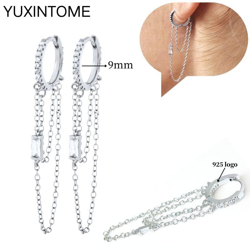 925 Sterling Silver Ear Needle Fashion Hoop Earrings White Crystal Luxury Women's Silver Earrings Wedding Women's Jewelry Gift