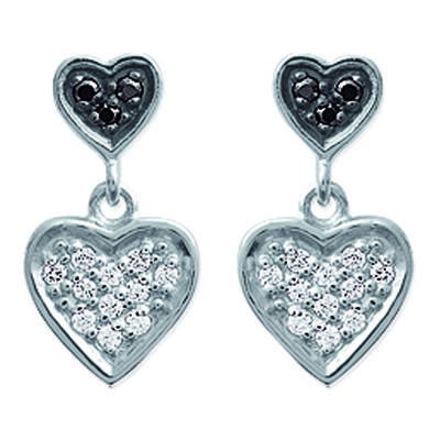 [H0356] - Silver 'Love' Earrings Black White (rhodium-plated) - 20x8 Mm