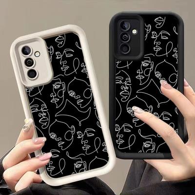 JT6 Aesthetic Face Line Art Realme 14 15 Huawei P40 Honor 70 90 Infinix Tecno Itel Motorola Google All Model Angel Eyes Soft TPU Phone Case