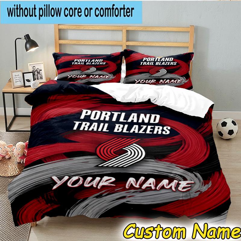 3pcs Custom Name Portland Blazers Artwork Bedding Set Includes 1 Duvet Cover & 2 Pillowcases for All Seasons Dormitory Home Decor Christmas gifts