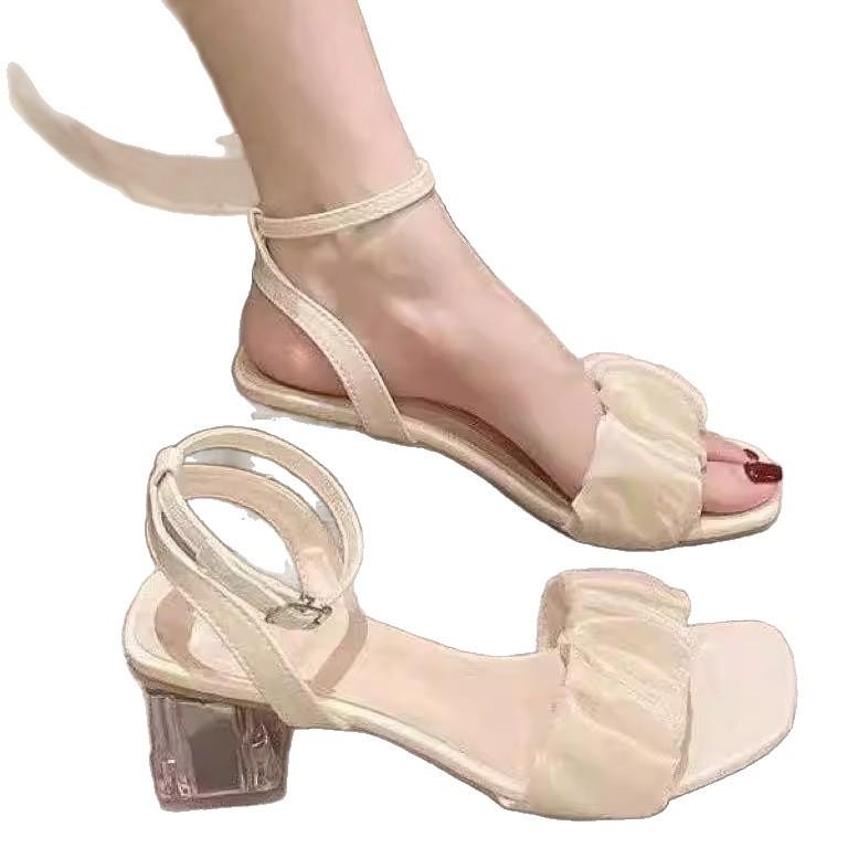 Sandals Women's Summer New Fashion Versatile Thick Heel One-word Strap Medium Heel High Heels