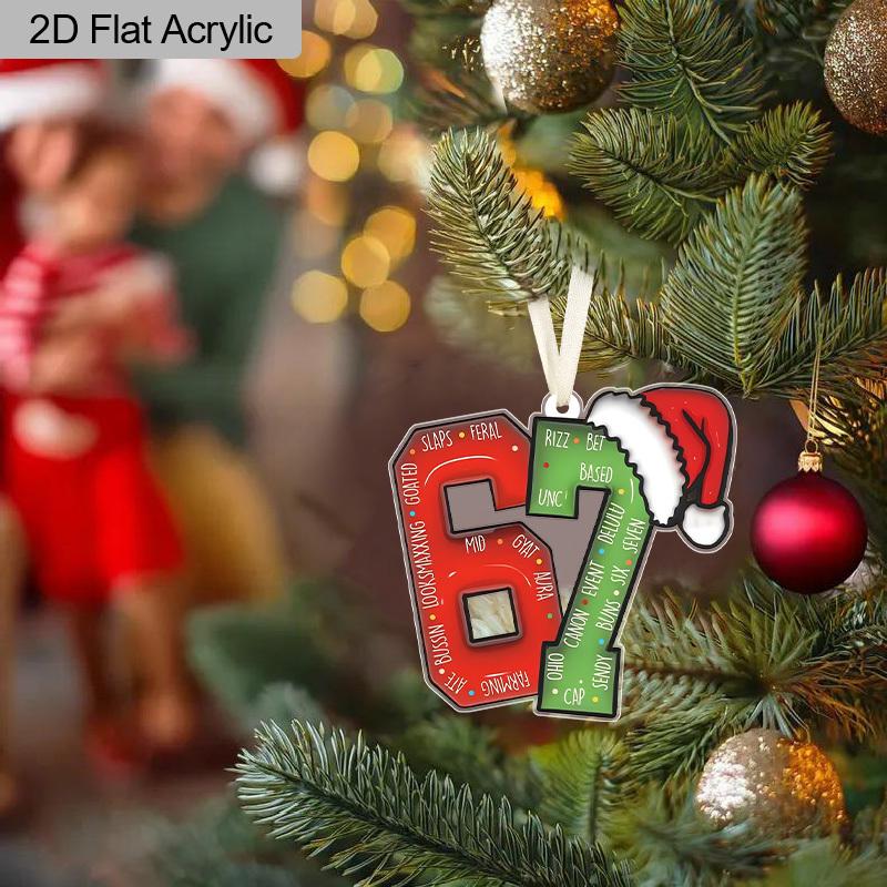 Trendy Number 67 Ornament,Red Green Classic Color Hanging Decoration,Funny Hanging Decor for Xmas Tree– Perfect Gift for Gen Z, Friends, Besties, Bro