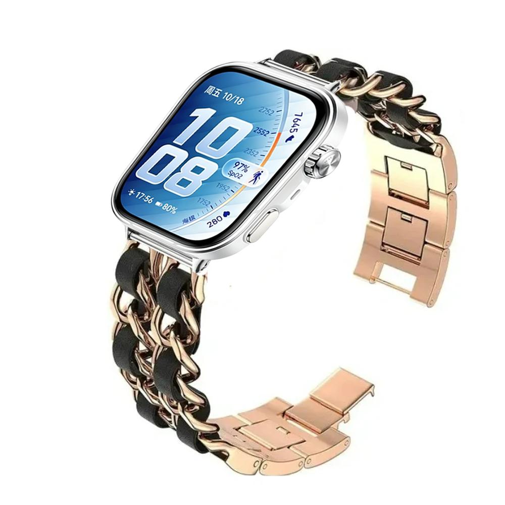 Metall+Leder Armband für Huawei Watch Fit 2 3 4 4Pro 5 5pro Bequemes Ersatz-Armband Zubehör für Huawei Watch Fit5 Fit4 Pro Fit3 Fit2 Band
