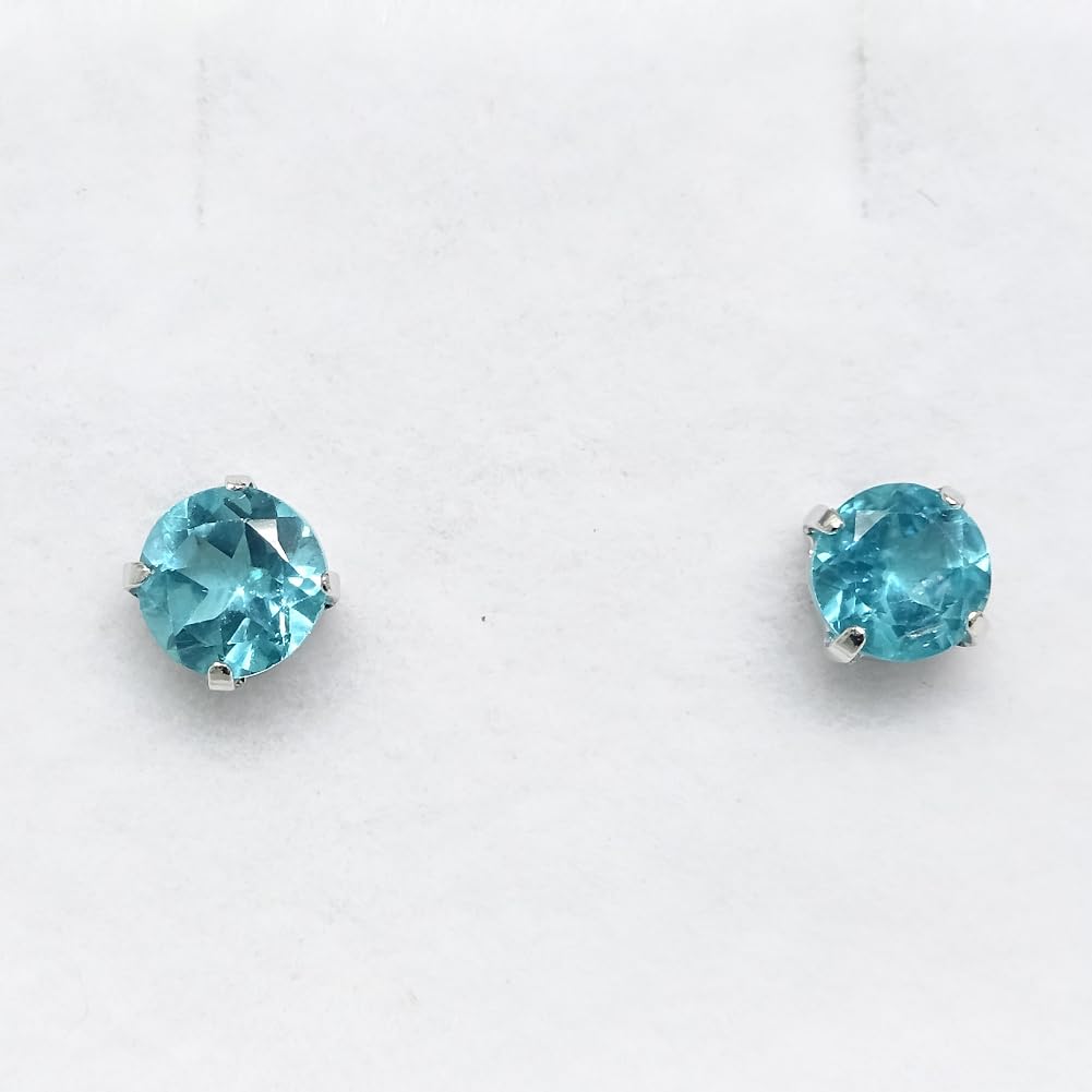 Large 4mm Apatite Earrings In 18K White Gold with a Vibrant Paraiba Neon Blue Finish.