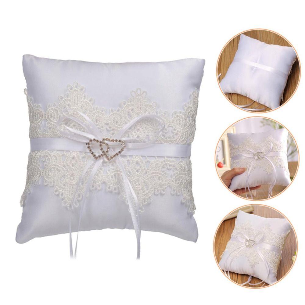 Embroidery Ring Bearer Pillow White Wedding Ring Pillow  Wedding Ceremony Accessory