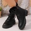 Fashion Women's Autumn Winter Ankle Boots Thick Sole Warm Plush Cotton Shoes Woman Fashion Black White Pu Leather Platform Botas Mujer