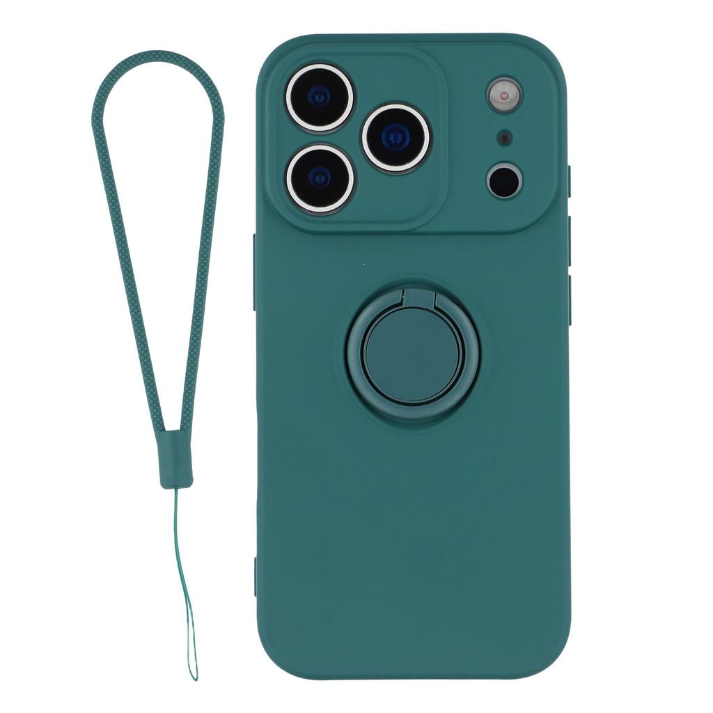 For iPhone 17 Pro Silicone Case with Strap Ring Kickstand Phone Cover