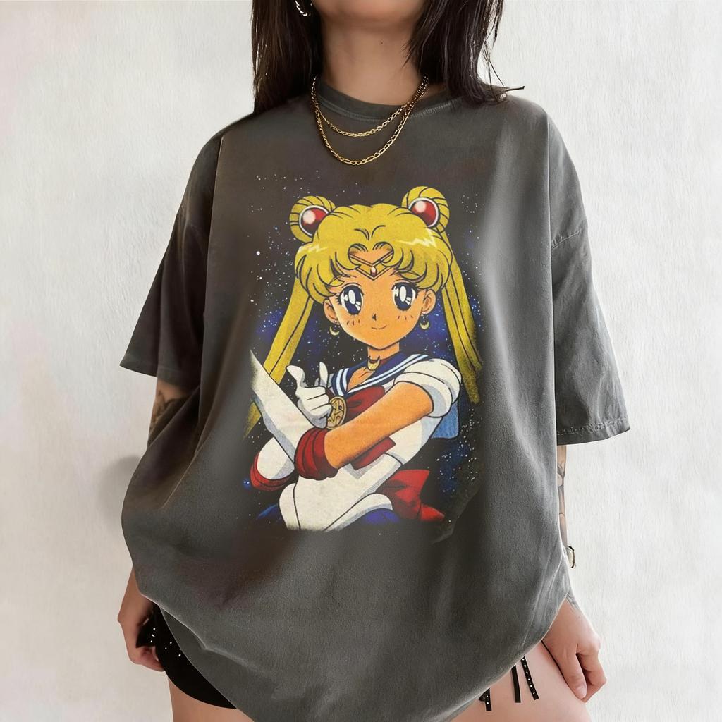 Anime Sailor Moon Retro Pattern Summer Cotton Tshirt for Both Unisex and Women Street Casual Trendy Shortsleeved Design