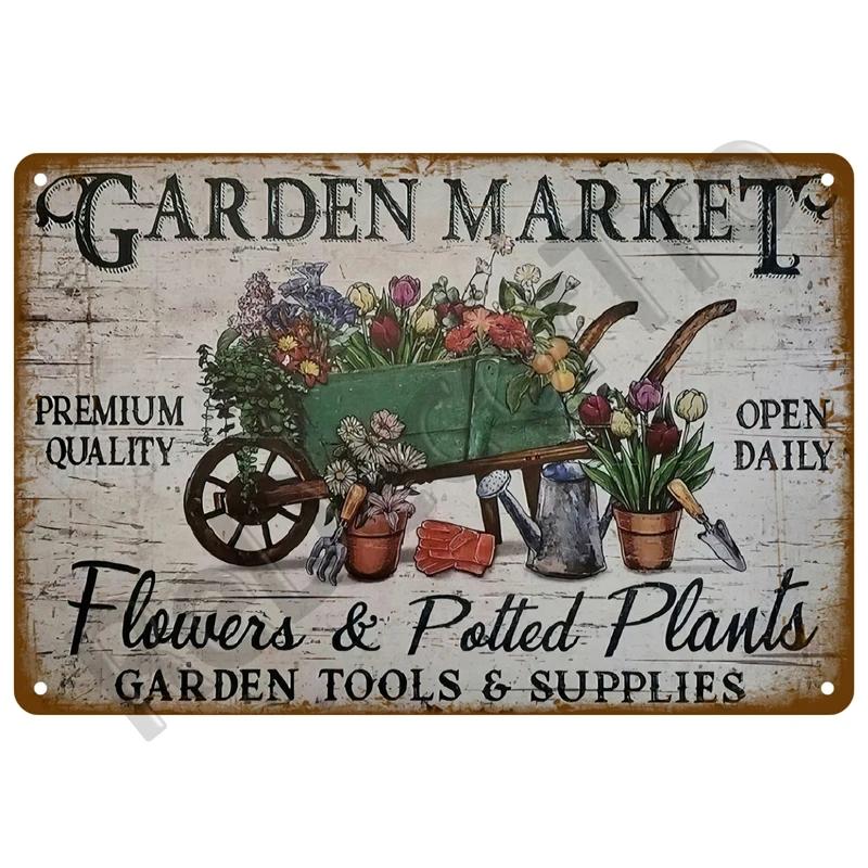Retro Flower Tin Sign Gardening Metal Sign Vintage Garden Club Outdoor Indoor Home Wall Hanging Decorative Plaque Plates Farm