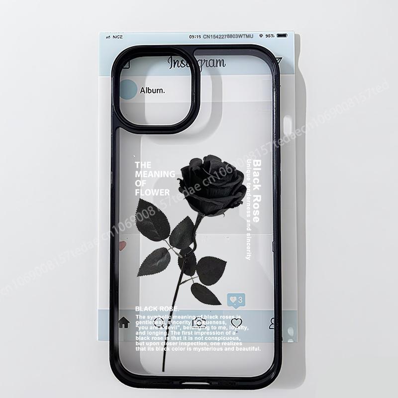 Vintage Black Rose Flower Phone Case for IPhone 17 1615 14 13 12 11 Pro MAX 17Air XR 8Plus Y2K Girl Hard Clear Hard Cover Fundas