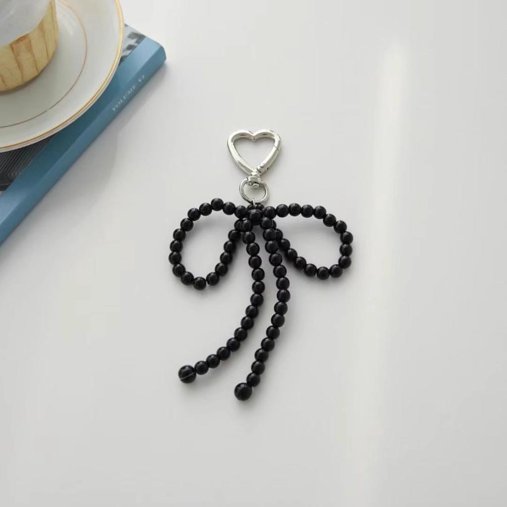 Bowknot Heart Pendant Keychain Beaded Phone Charm Detachable Bow Phone Lanyard Handmade Keyring Jewelry for Wallet Bags