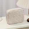 Cute Small Makeup Pouch Bow/Floral Quilted Cosmetic Organizer for Travel Daily Puffy Cotton Toiletry Pencil Purse with Zipper for Women Girls