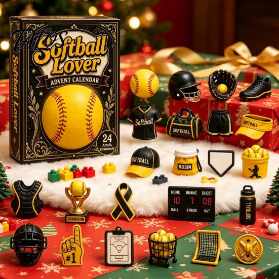 Sports Collectibles for Enthusiasts Advent Calendar 2026, 24-Day Christmas Countdown Box with Mini Durable Sport Ornaments Volleyball Golf Hockey