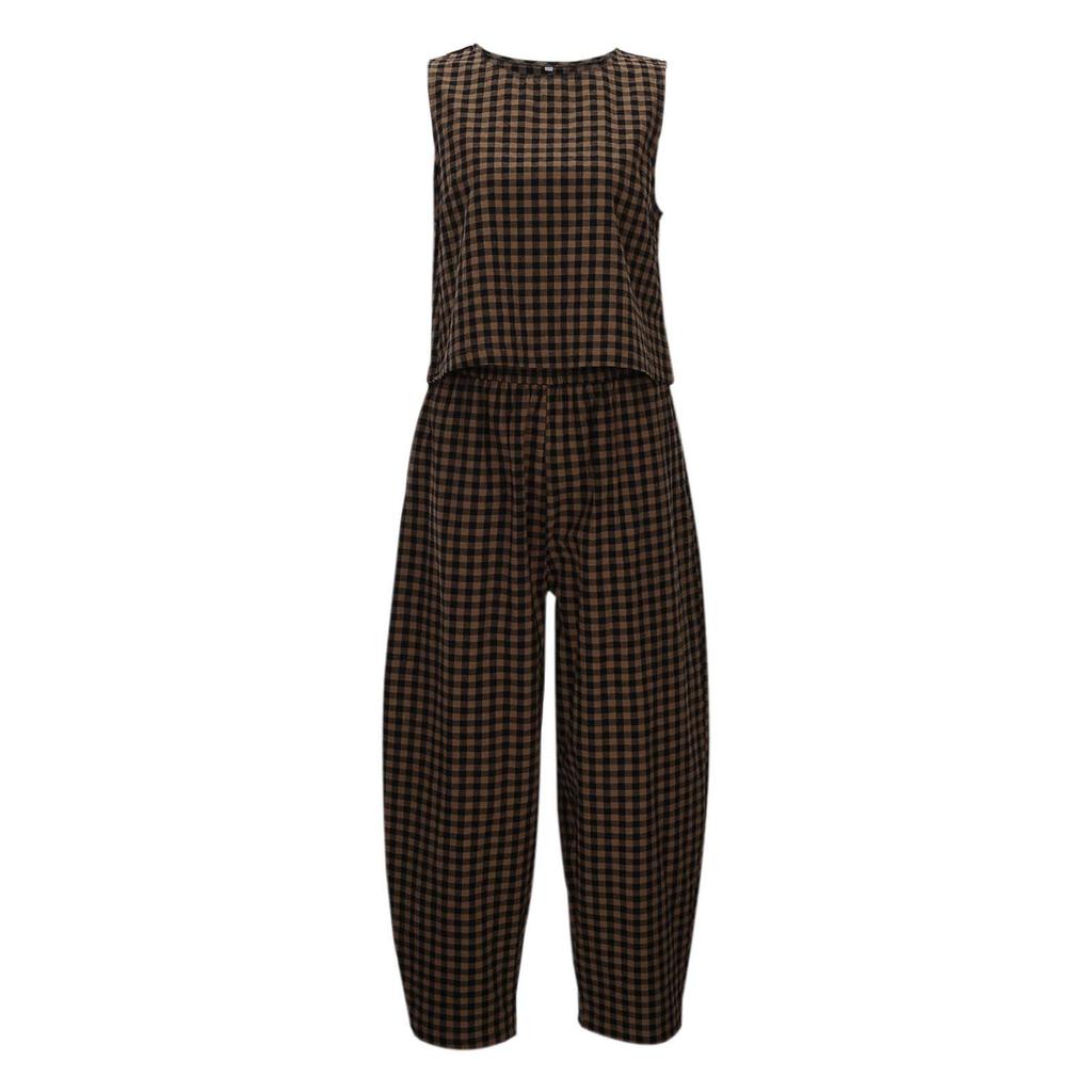 Women's 2026 New Printed Plaid Loose Casual Sleeveless Vest and Pants Set