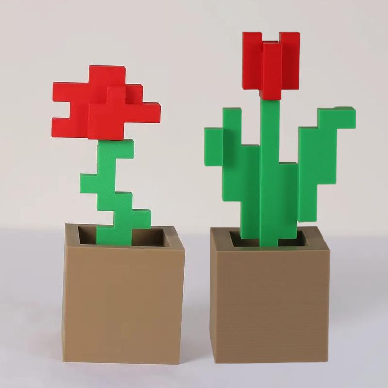 3D Printed Charming Pixelated Rose Pixel Art Design Home Decor Holiday Gift Item | Retro Aesthetic | Crafted Pixel Rose Staue
