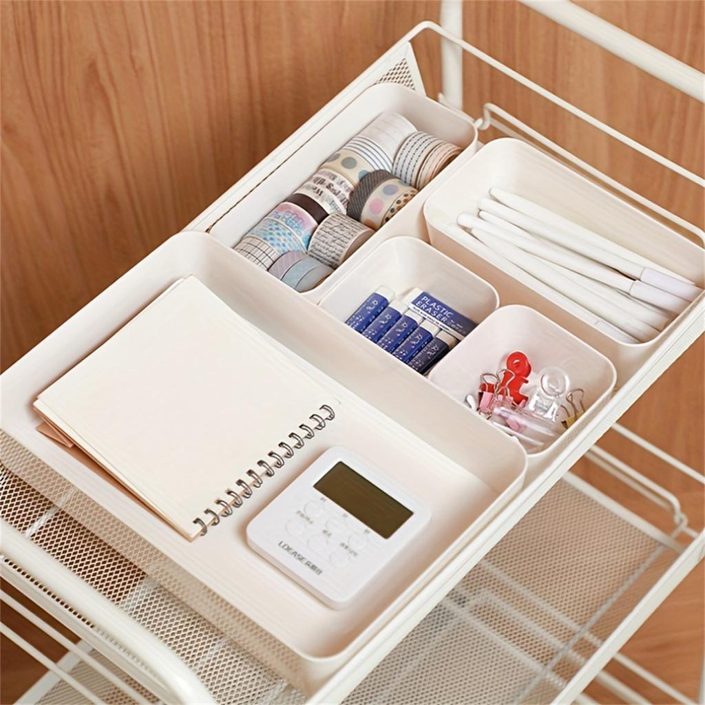 4pc/1set Drawer Storage Box, Household Desk Built-in Finishing Box, Student Dormitory Desktop Cosmetic Stationery Divider Box