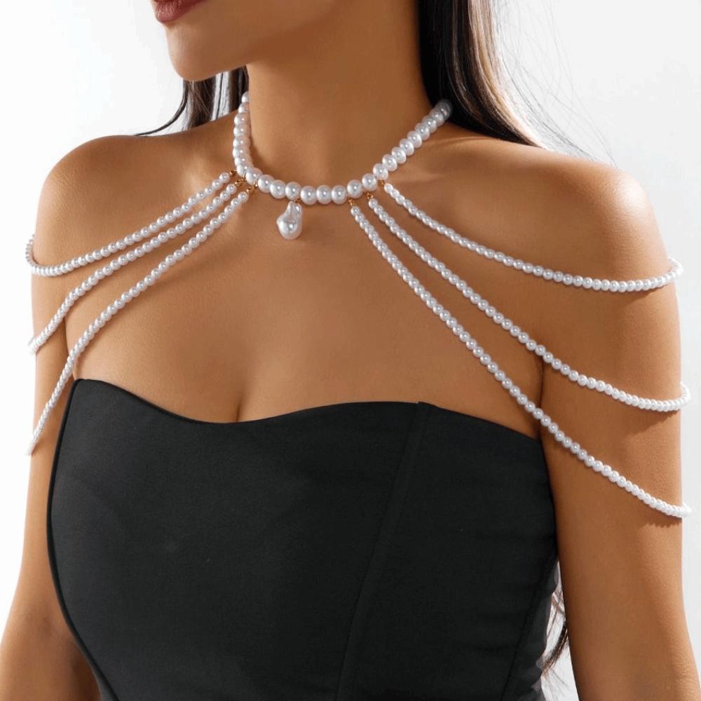 Gold Chain Body Chain Jewelry Beads Shoulder Body Chain Bridal Tassel Necklace  Banquet Parties