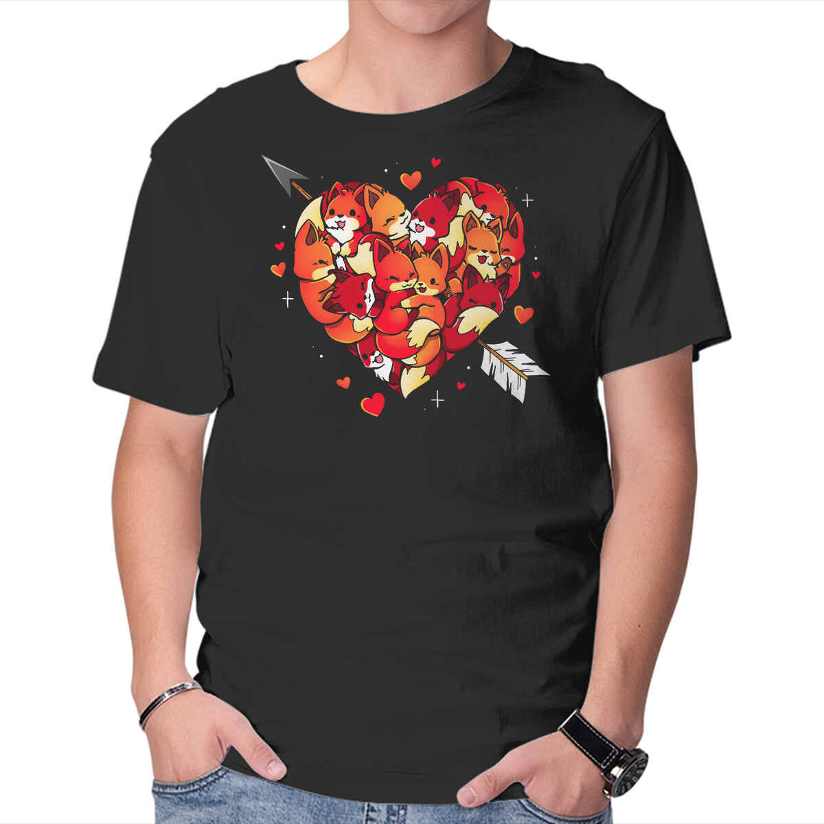 Unisex Crew Neck T-Shirt Love Foxes Graphic Short Sleeve Casual Tee XS
