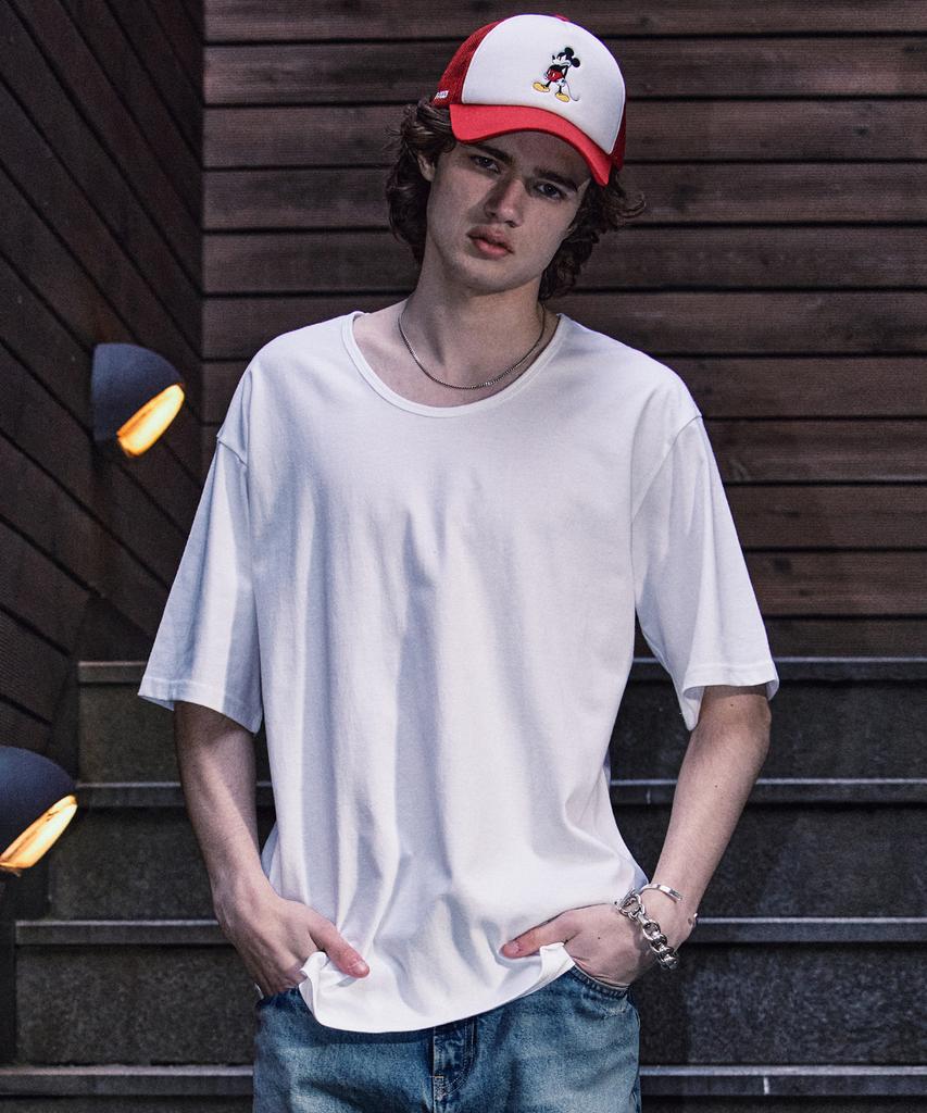 VTWO Washed U-Neck T-Shirt (White)