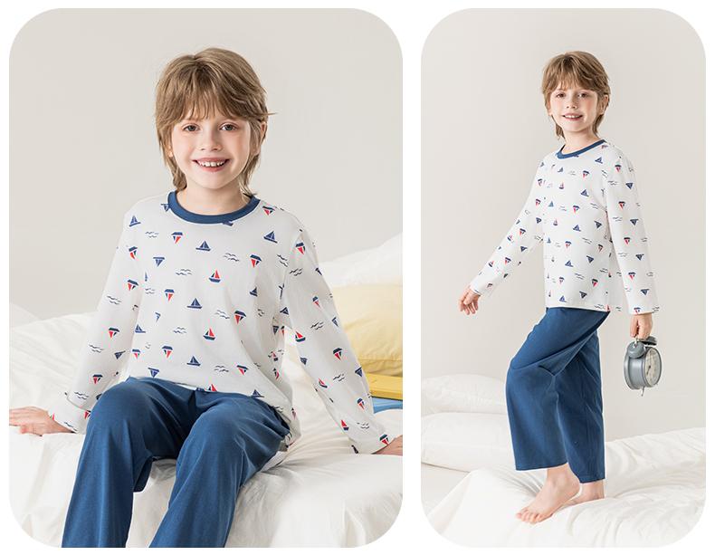 Yingbolun Boys' Pajamas, Children's Modal Home Suit Set, Long Sleeved Pants, Spring and Summer New Styles for Boys, Middle-aged and Young Children