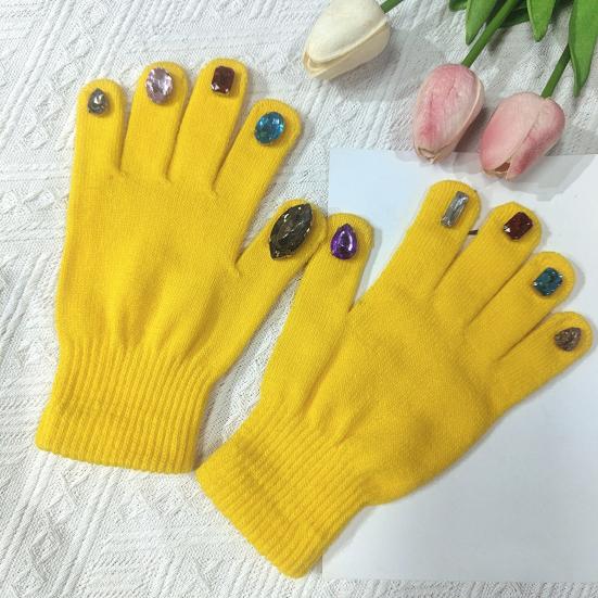 Faux Diamond Knitted Gloves Women Cotton Thickened Winter Gloves Windproof Riding Outdoor Mittens Fashion Accessories