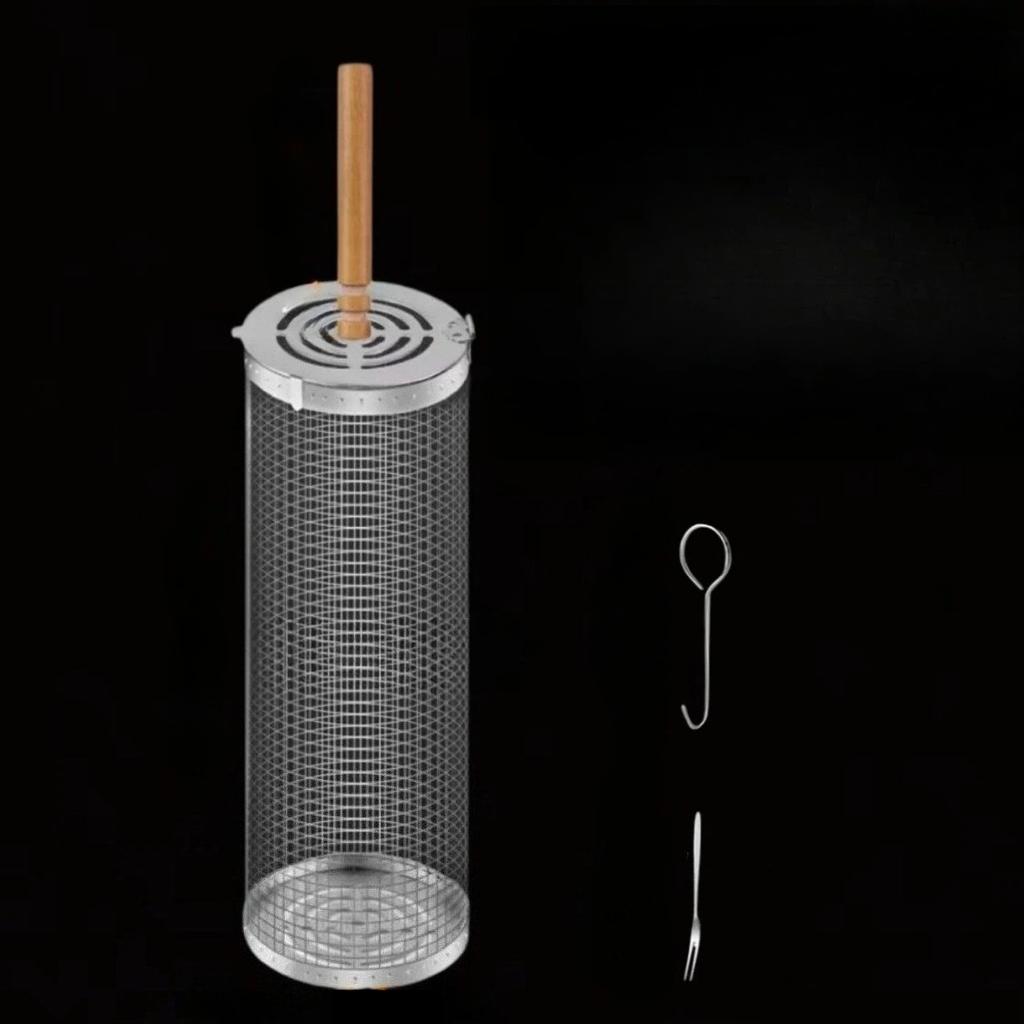 Easy Nesting Grill Rolling Baskets, 304 Stainless Steel Grilling Net with Detachable Wooden Handle Perfect for Outdoor Barbecue