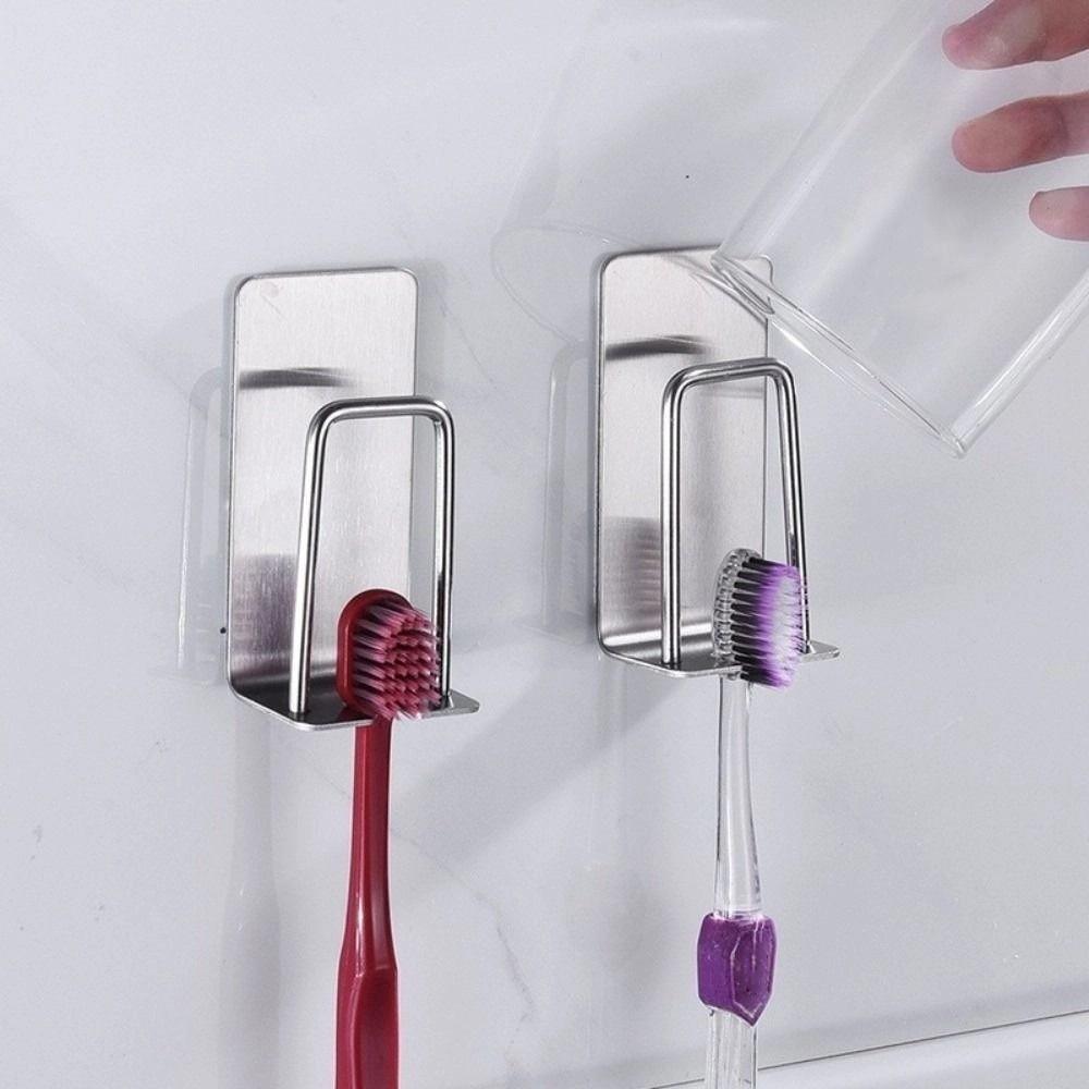Stainless Steel Toothbrush Holder Wall Mounted Self Adhesive Cup Holder 2 IN 1 Design Durable Bathroom Organizer