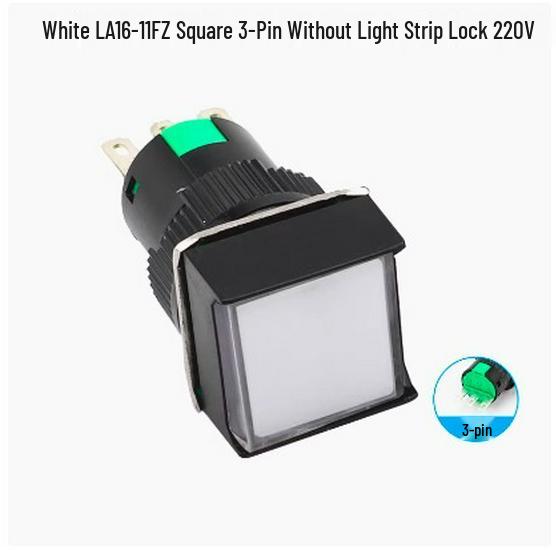 Square Button Switch, LA16-11FZ, 16mm, 3/5-Pin, 12V/24V, Self-Reset/Locking, with Light