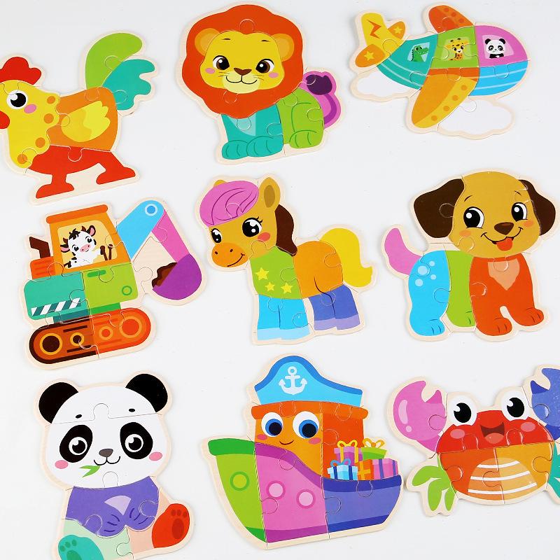 Wooden Cartoon Animal & Transport Puzzle for Toddlers, Educational Toy for Ages 2-3