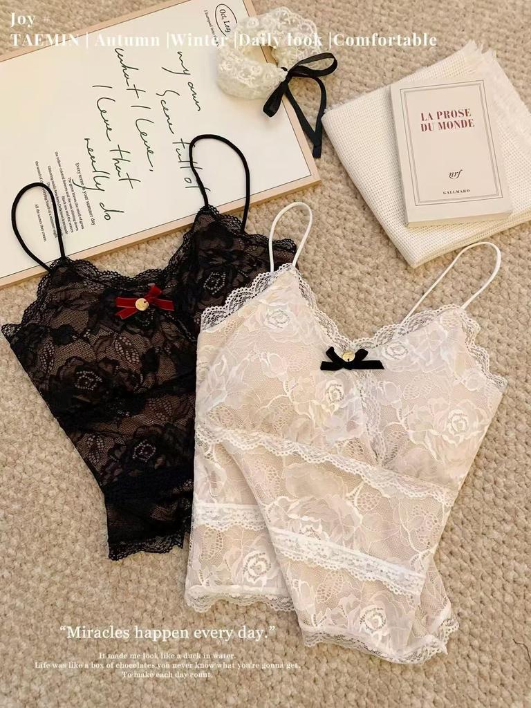 With chest pads, pure desire Spice Girl low-cut U-neck sling vest women's bottoming shirt with lace bow inside