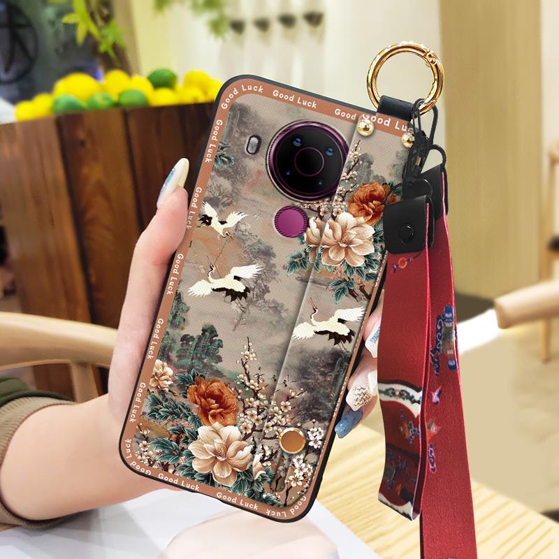 Schmutzabweisende Strapazierfähige Handyhülle Für Nokia 5.4 Für Mama Chinesischer Stil Mode Silikon Staubdicht Umhängeband Ältere Dame