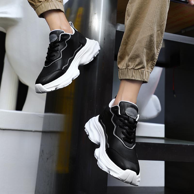 Couples Invisible Height Increasing 7cm Leather Dad Shoes Unisex Thick Sole Elevator Sneakers Fashion Casual Shoes for Men Women