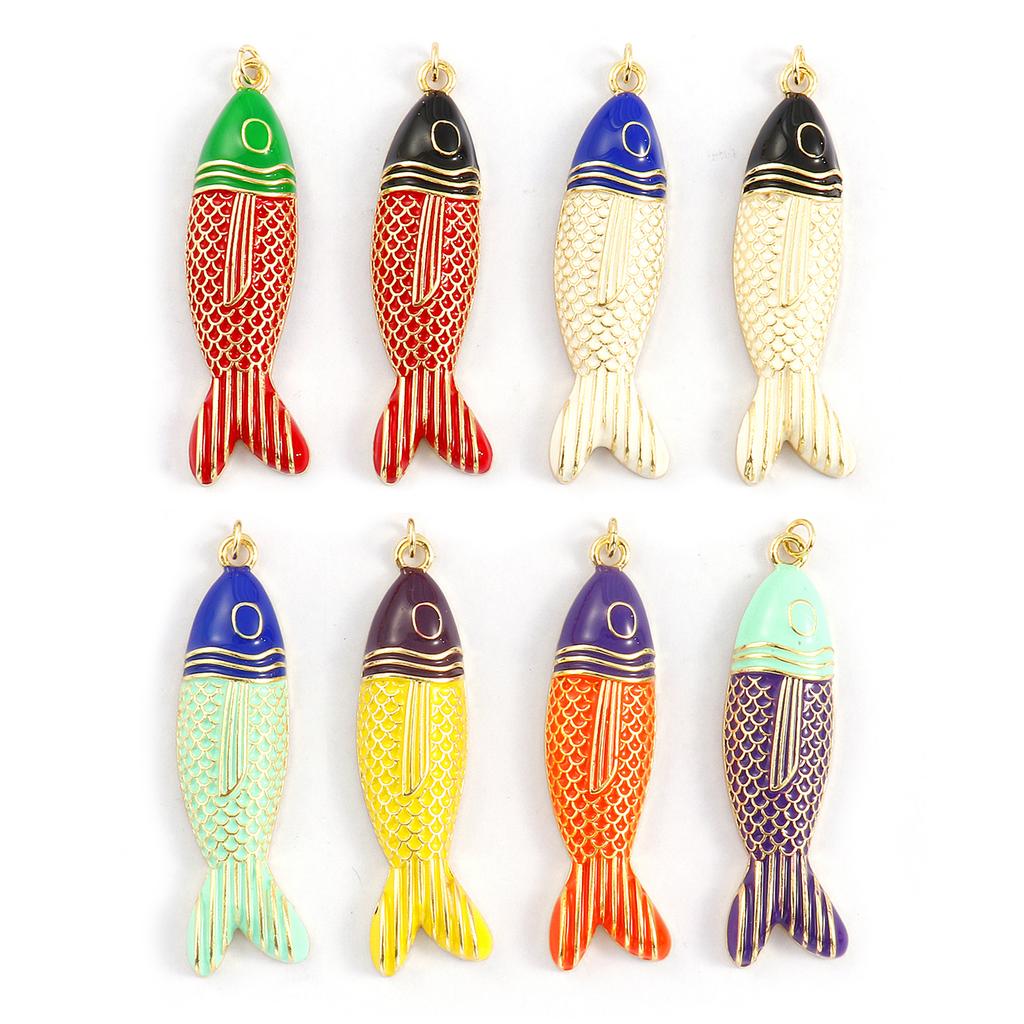 Doreen Box 1 Stück Messing Fisch Anhänger 18 Karat Vergoldet Emaille Fisch Tier Ozean Schmuck Charms für Halskette Zubehör 5,6 cm x 1,5 cm