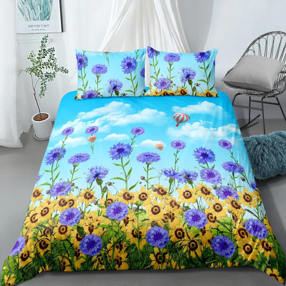 3D Flower Printed King Queen Duvet Cover Orange Beautiful Floral Bedding Set For Girl Women Plant 2/3Pcs Polyester Quilt Cover