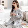 Pajamas Women'S Autumn Pure Cotton Long-Sleeved Crew Neck Cardigan Loungewear Medium Cotton Spring And Autumn Can Be Worn Outside Loungewear