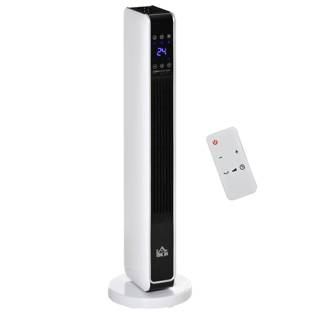 Stufa Ventola Riscaldante 2200W Riscaldatore Elettrico Riscaldamento Ceramico a Torre con Telecomando Timer 8 Ore Oscillazione ABS PA Bianco+Nero 21 x 21 x 73 cm