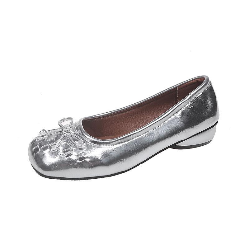 French Silver Single Shoes Autumn New High-end Square Head Soft Sole Light Mouth Small Leather Shoes Flat Sole
