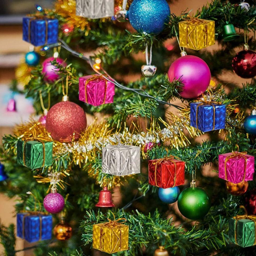 12Pcs Christmas Gift Bag Xmas Tree Hanging Pendants Laser Christmas Ornaments Home Decorations